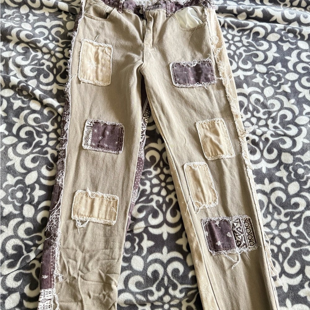 SHEIN Beige and Brown Patchwork Pants